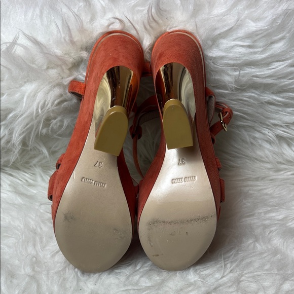 Miu Miu Women’s Strappy Orange Suede Slingback Platform Sandals Size 37 EU - Picture 8 of 17